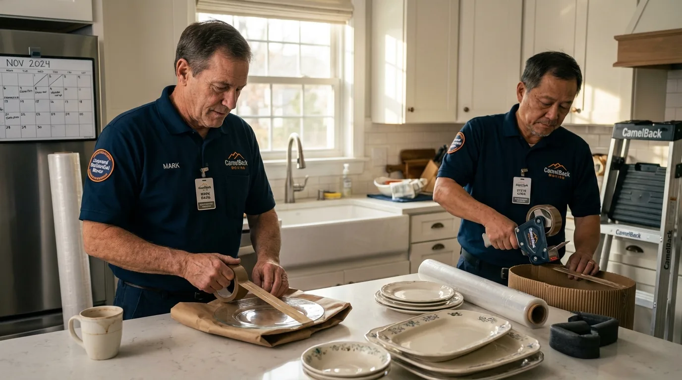 Professional crew packing kitchen dishware in Laurys Station, PA
